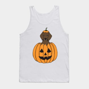 Dachshund in a Halloween Pumpkin Tank Top